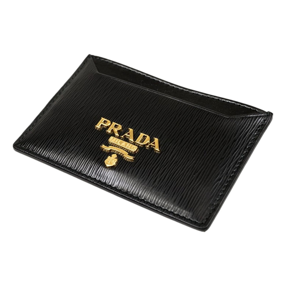 Prada Black Vitello Move Leather Gold Logo Card Holder